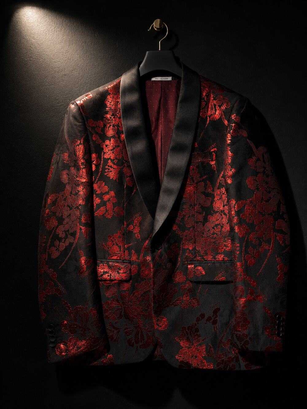 Vinci Philosophy Red Floral Jacquard Dinner Jacket Blazer Medium
